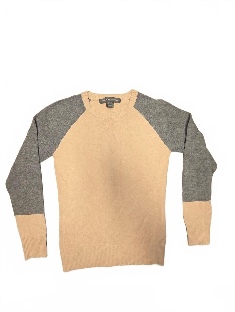 French Connection Peach Grey Colorblock Long Sleeve Knit Sweater Womens Size S